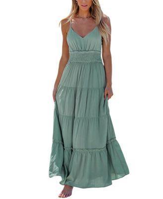 Cupshe Womens Sage Sleeveless Smocked Waist Ruffled Hem Maxi Beach Dress - Light Product Image