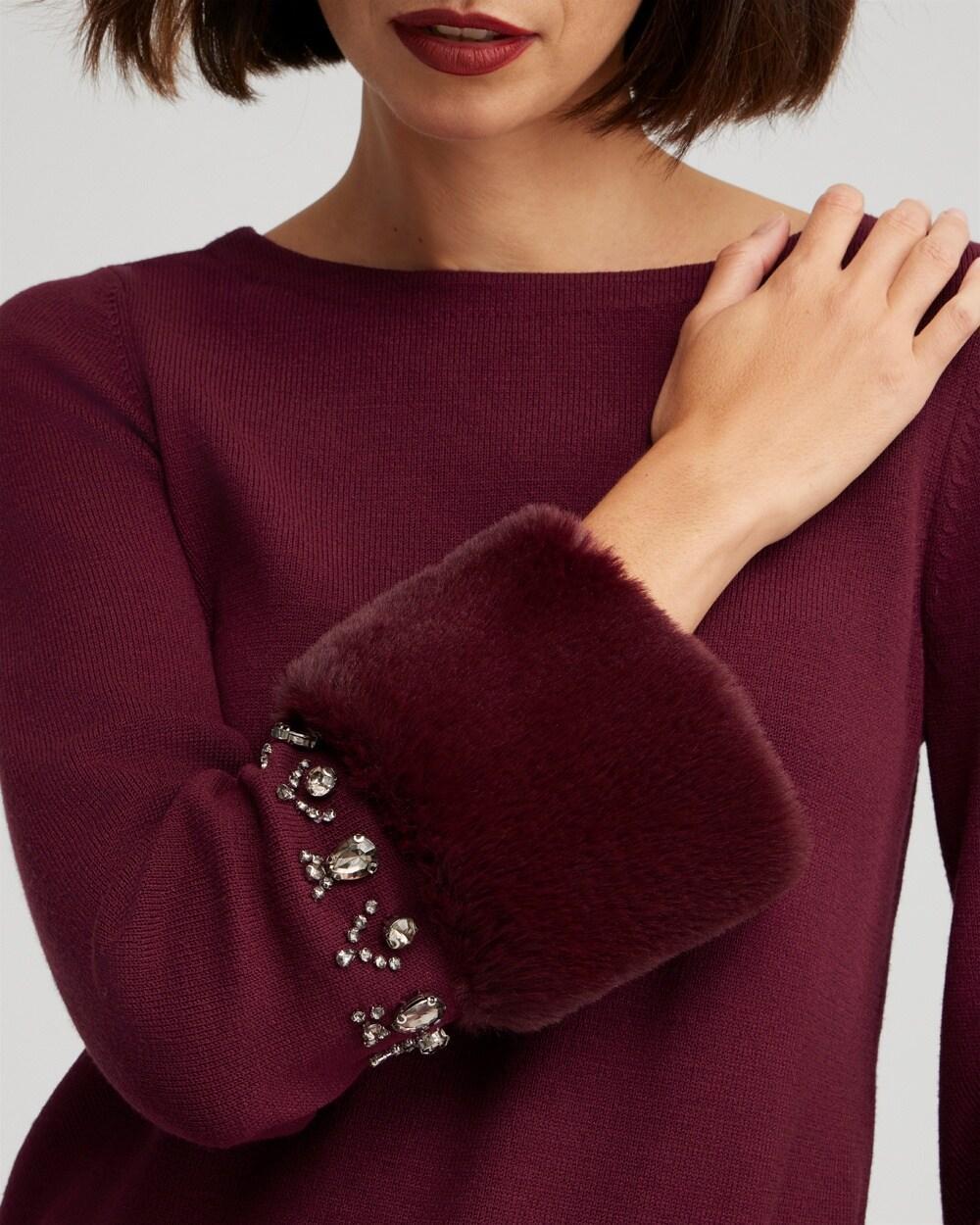 Faux Fur Trim Embellished Sweater Product Image