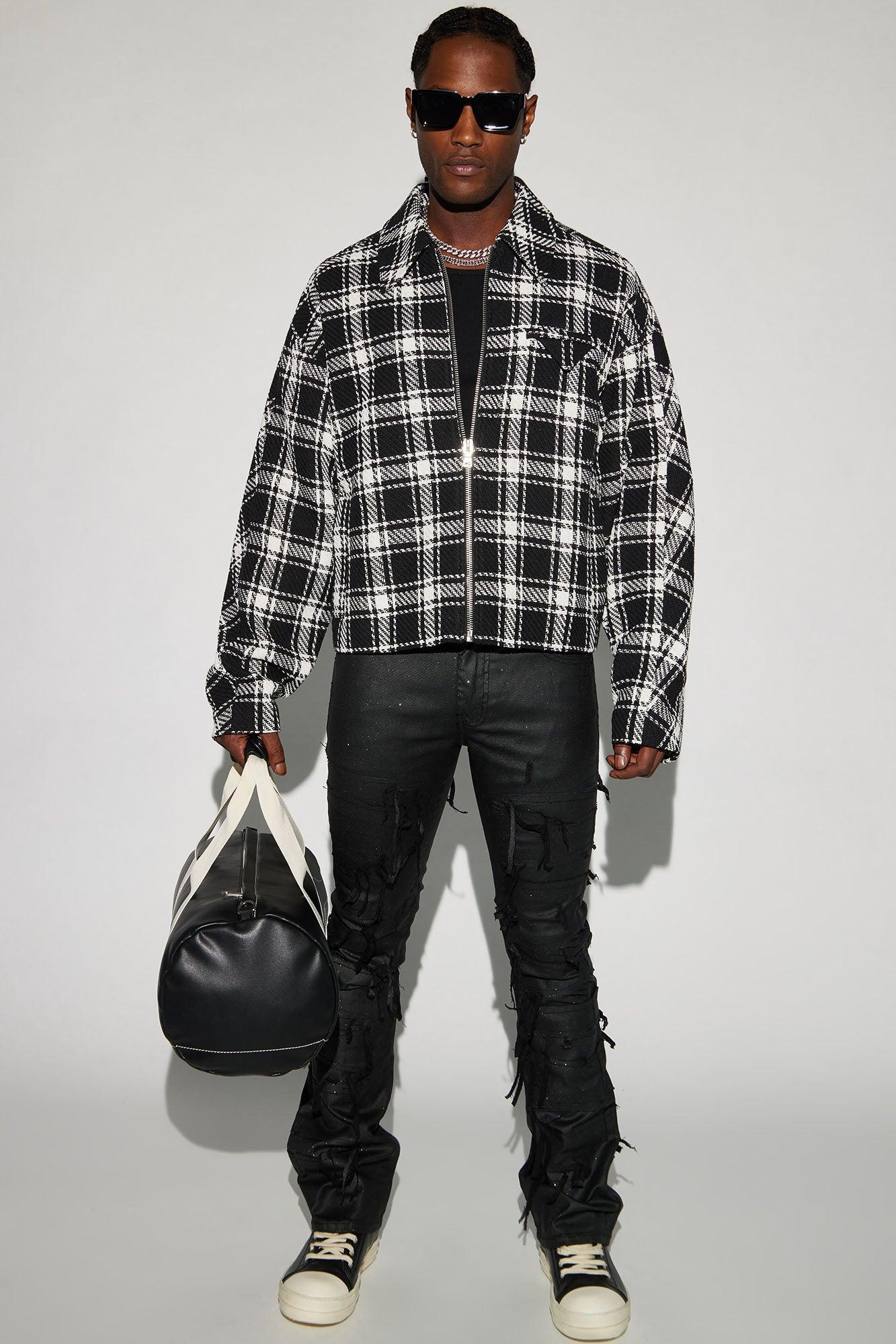 Fitch Tweed Plaid Cropped Jacket - Black/combo Product Image