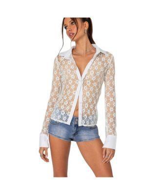 Edikted Womens Cecilia Sheer Lace Button Up Shirt Product Image