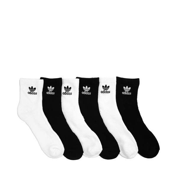 Mens adidas Trefoil Quarter Socks 6 Pack - Black / White Product Image