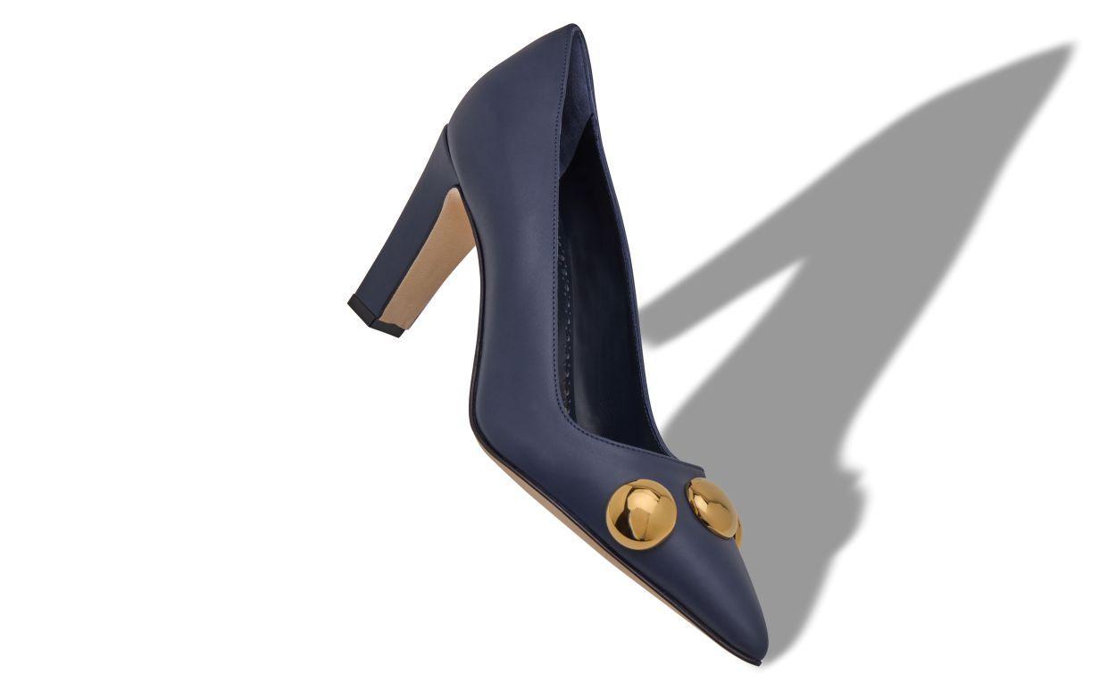 CHAPPA Navy Blue Calf Leather Pointed Toe Pumps Product Image