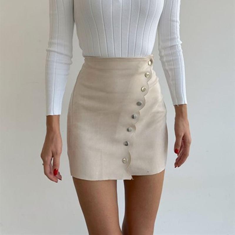 High Rise Asymmetrical Plain Mini Skirt Product Image