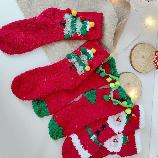 Christmas Cartoon Pom Pom Fleece Socks Product Image