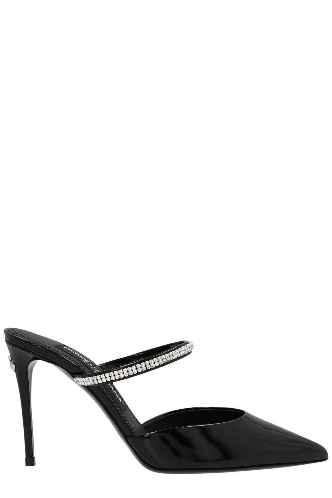 DOLCE & GABBANA Crystal-embellished Pointed-toe Mules In Black Product Image