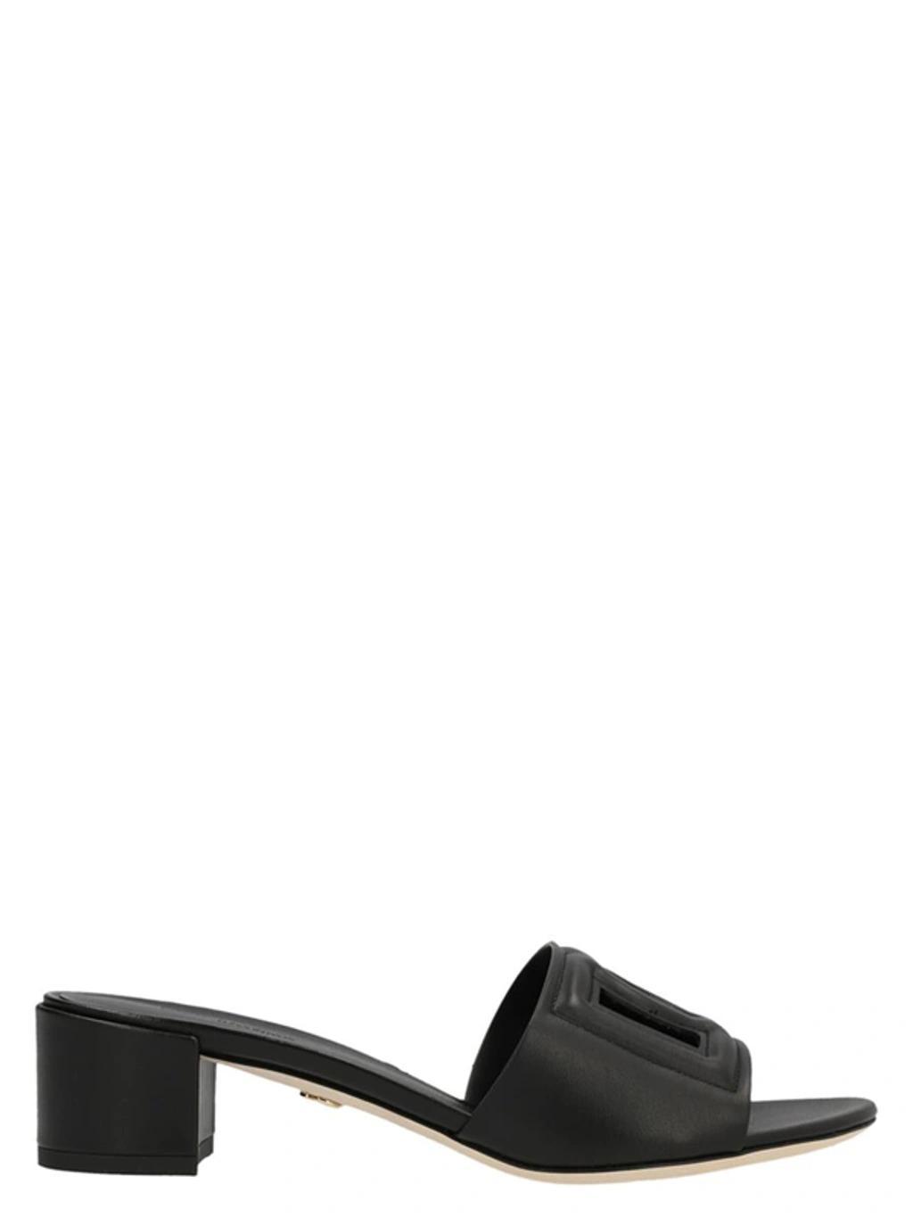 Dg Cutout Leather Sandals In Black Product Image