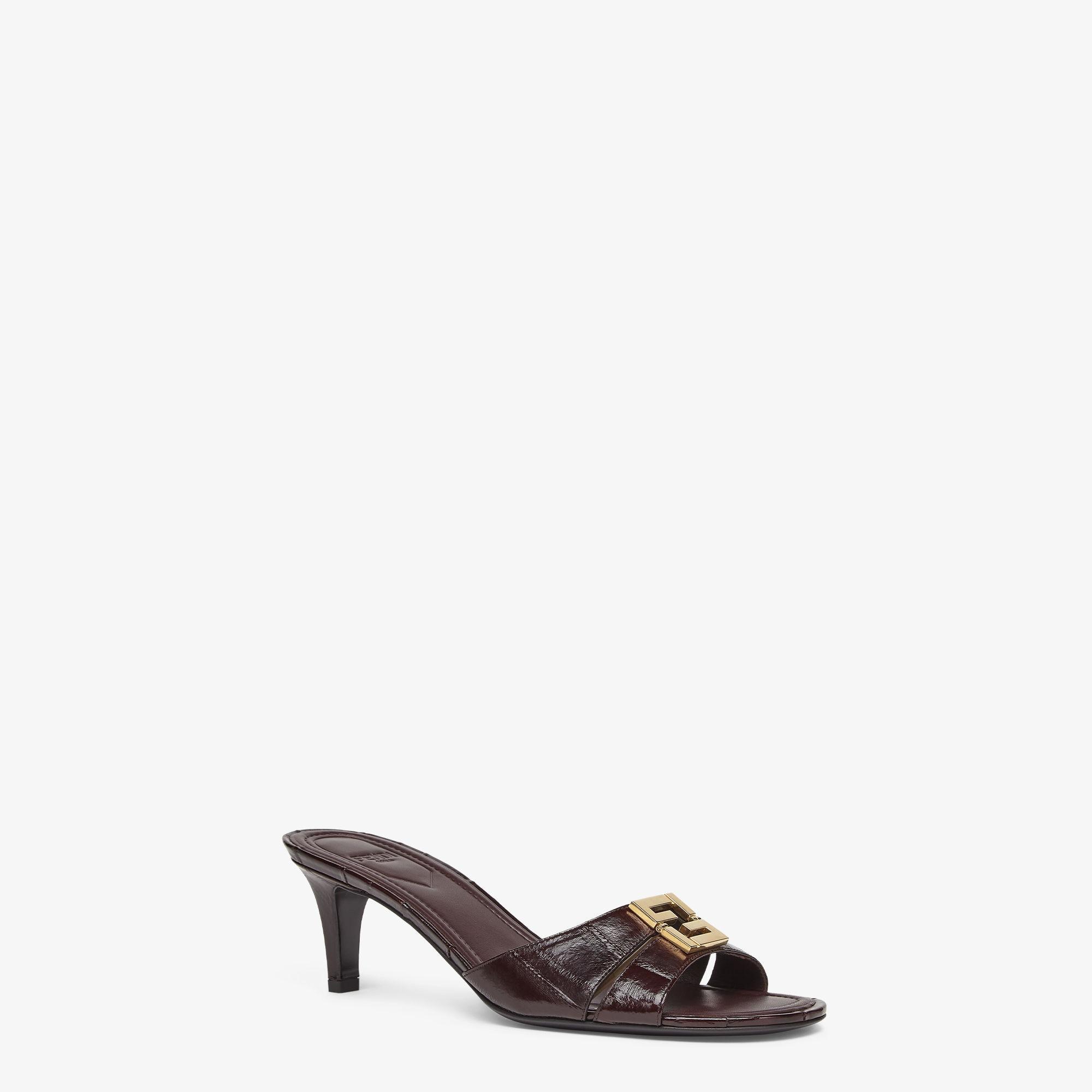 Fendi FFoldBrown eel leather medium-heeled sandals Product Image