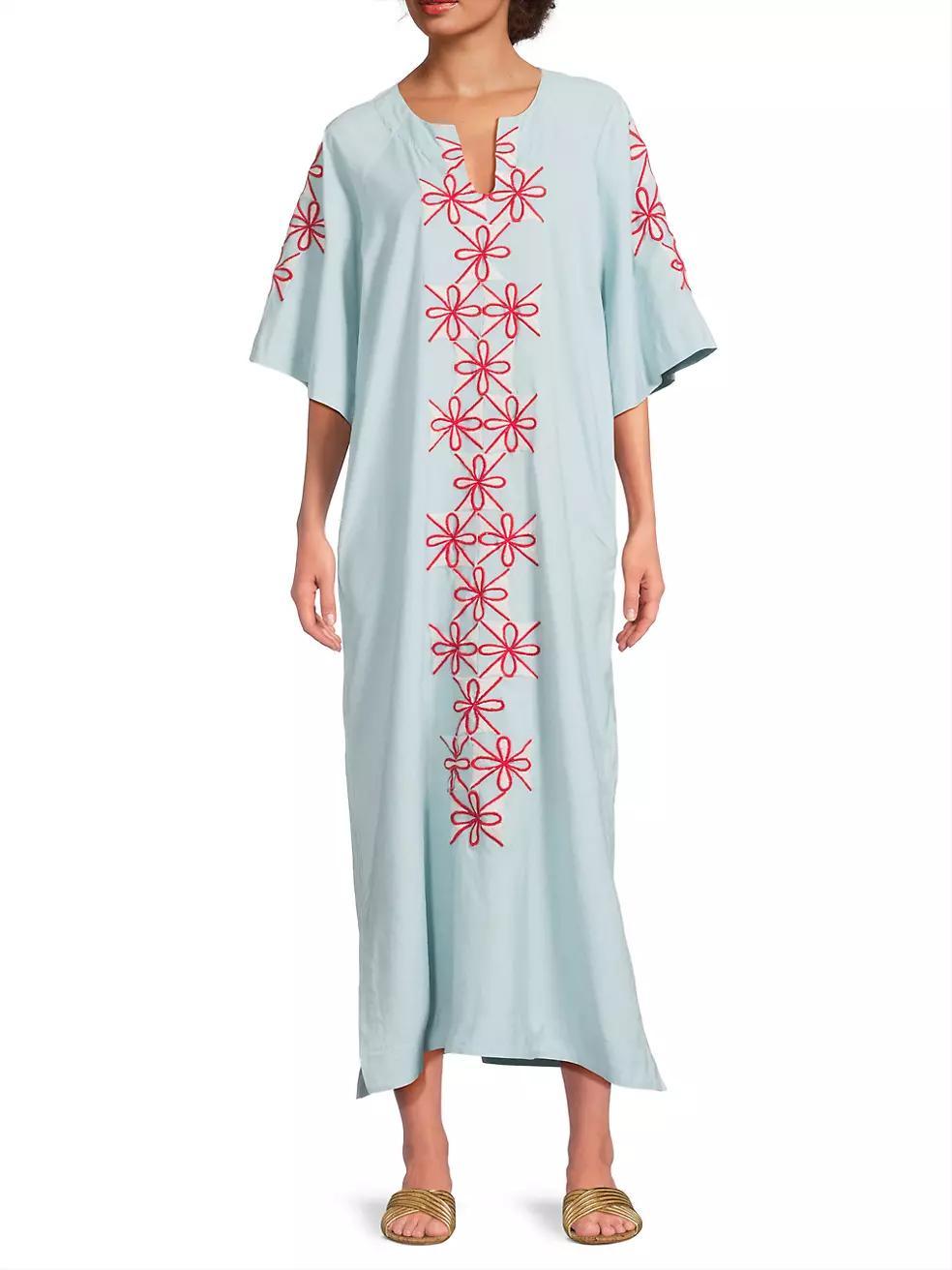 Cotton-Linen Embroidered Caftan Product Image