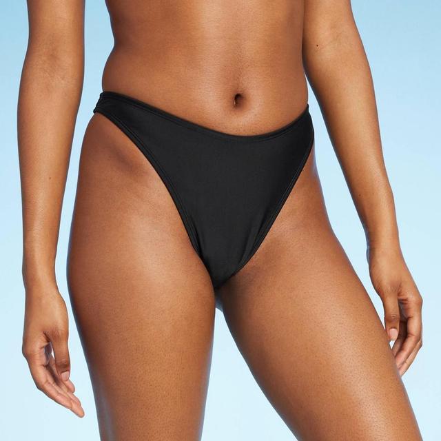 WomensLow-Rise High Leg Ultra Cheeky Bikini Bottom - Wild Fable Black XL: Solid Color, Nylon & Spandex, Pull-On Product Image