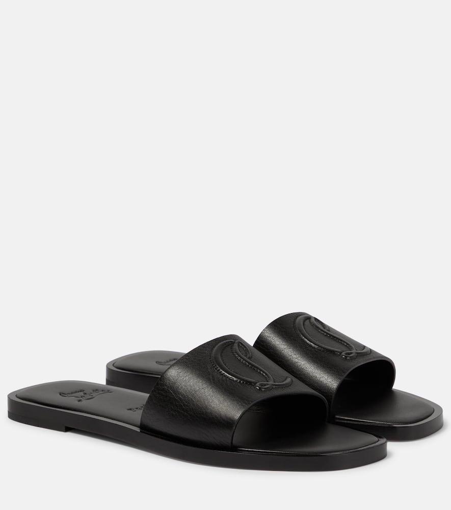 Leather Logo Red Sole Slide Sandals In Black Product Image