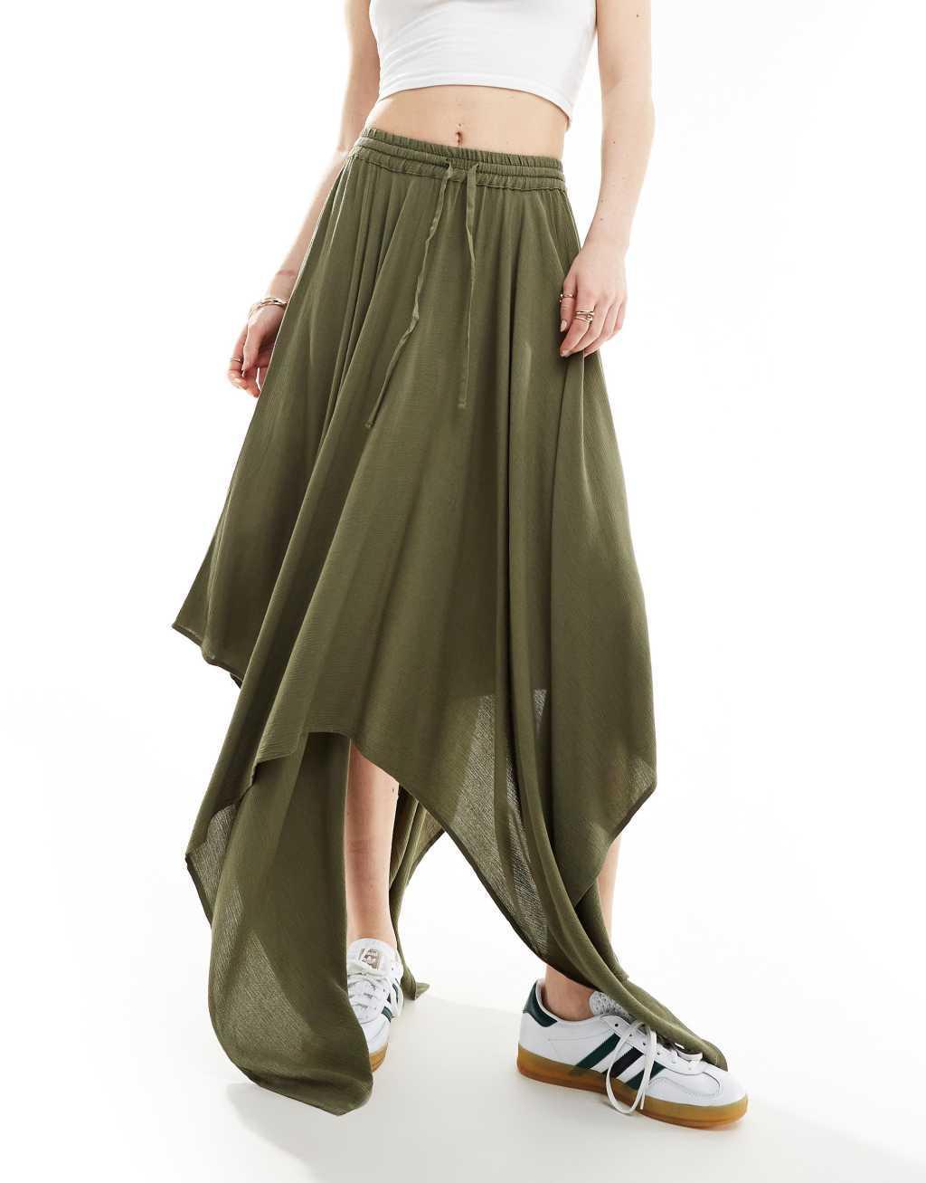 Miss Selfridge cheesecloth handkerchief hem maxi skirt in olive Product Image