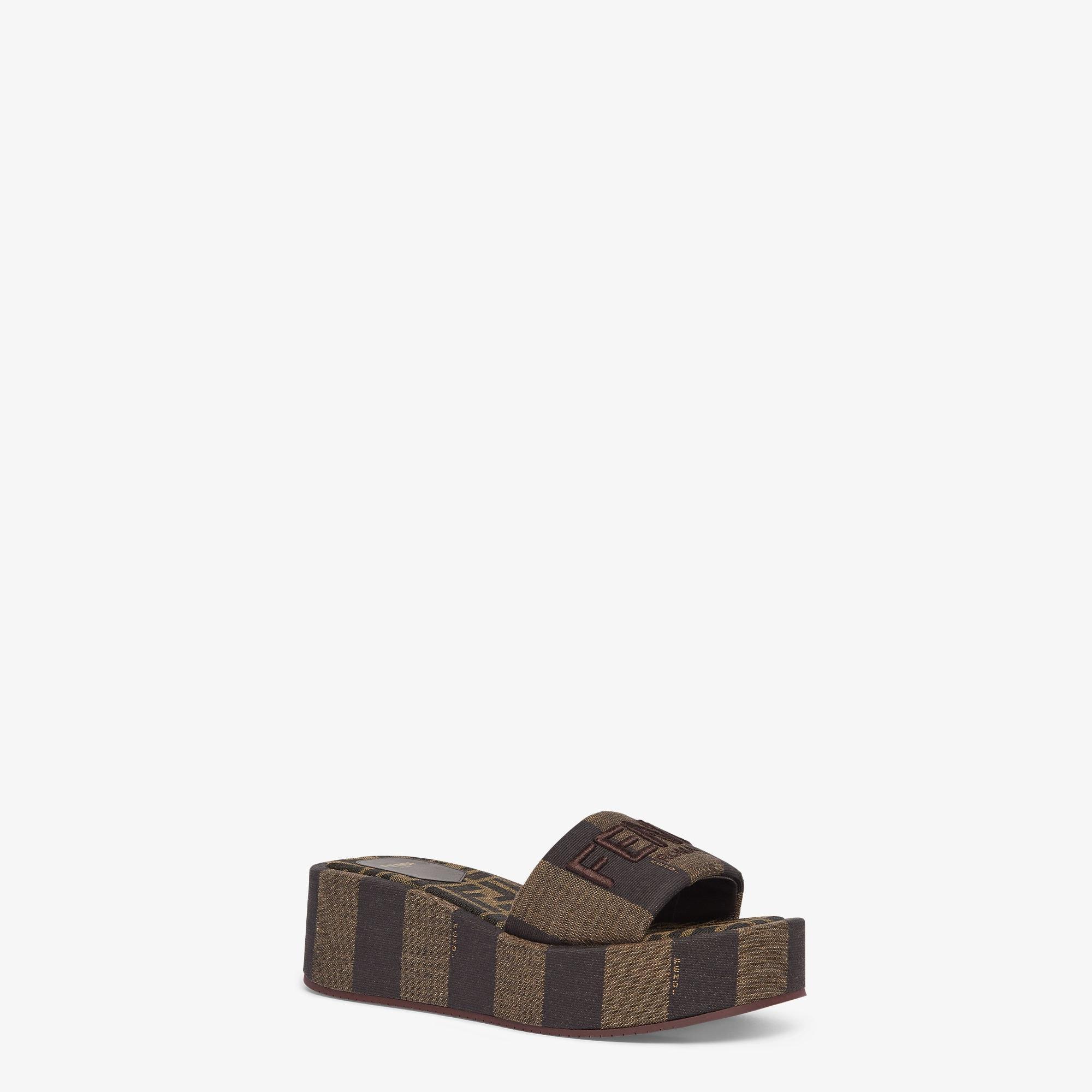 Fendi SunshineBrown fabric flatform slides Product Image