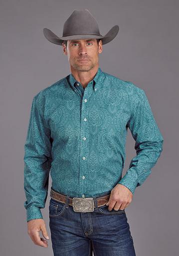 Stetson® Men's L/S Teal Paisley Print Button Shirt Product Image