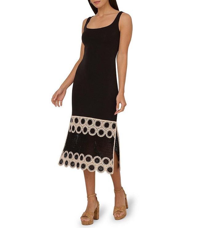 Adrianna by Adrianna Papell Novelty Knit Square Neck Sleeveless Crochet Hem Midi Dress Product Image