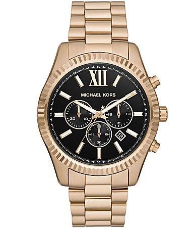 Michael Kors Mens Lexington Chronograph Beige Gold-Tone Stainless Steel Bracelet Watch Product Image