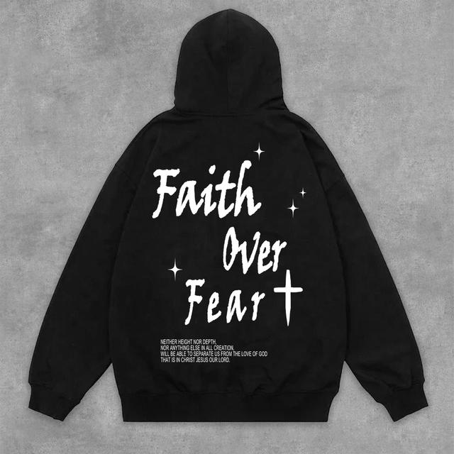 Faith Over Fear Bible Graphic Print Side Pockets Hoodie Product Image