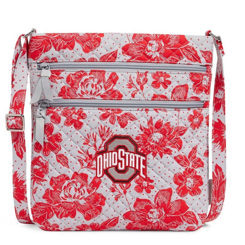 Vera Bradley Collegiate Triple Zip Hipster Crossbody Bag Women in Gray/Red Rain Garden with The Ohio State University Logo Product Image