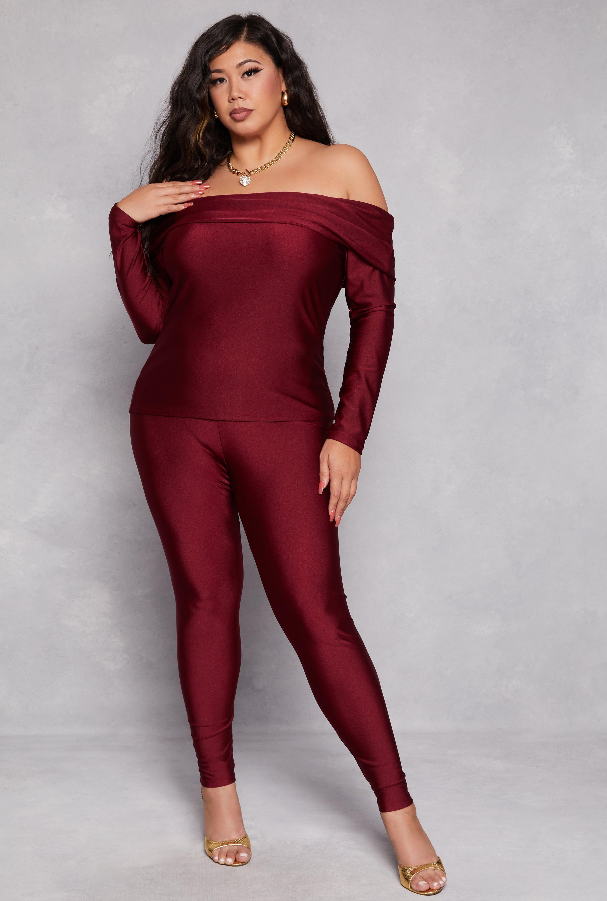 Womens Plus Size Off the Shoulder Long Sleeve Top and Leggings Product Image