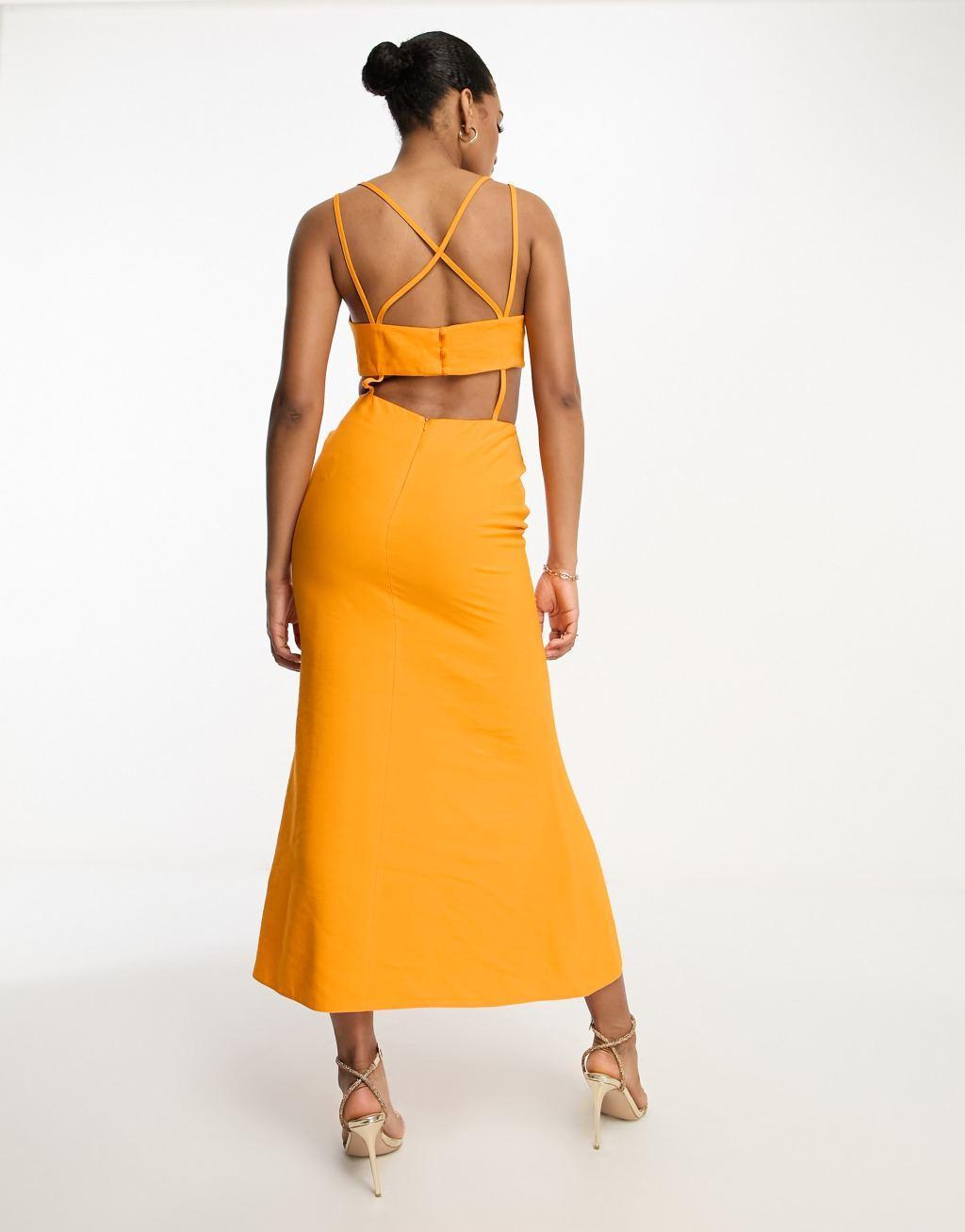 ASOS DESIGN Tall washed multi strap cut out midi dress in orange Product Image