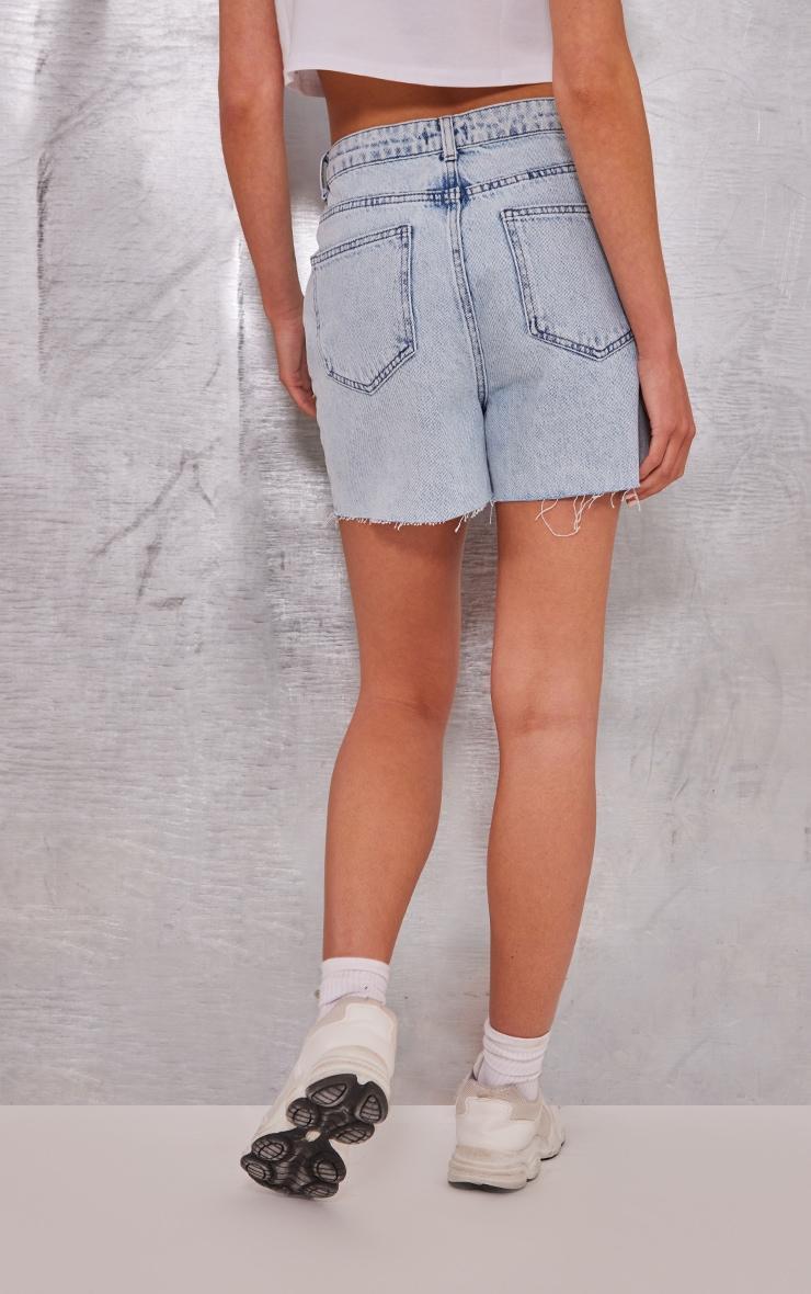 Light Blue Wash Sun Embroidered Denim Mom Shorts Product Image