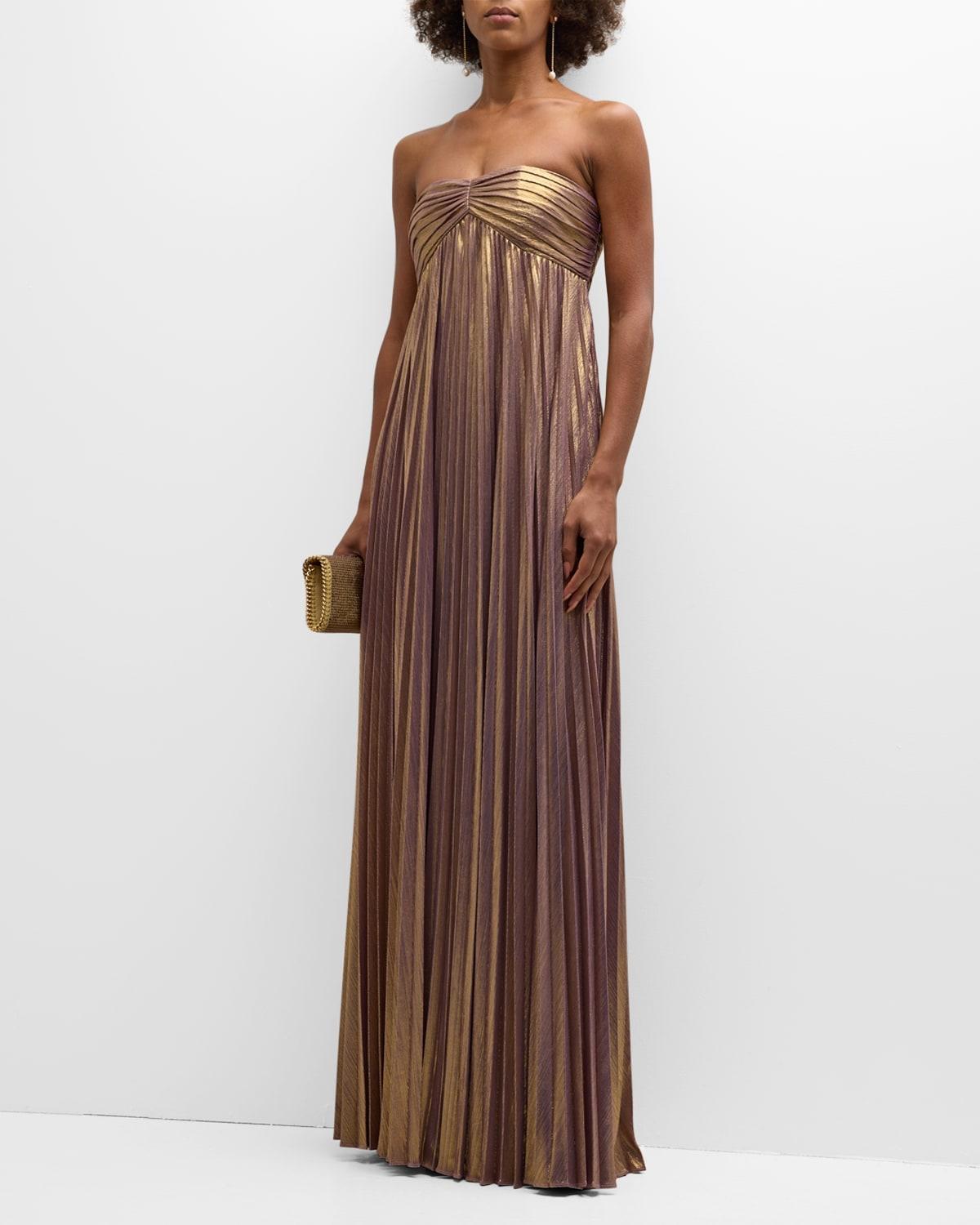 Lyanna Pleated Lam Strapless Empire Dress Product Image