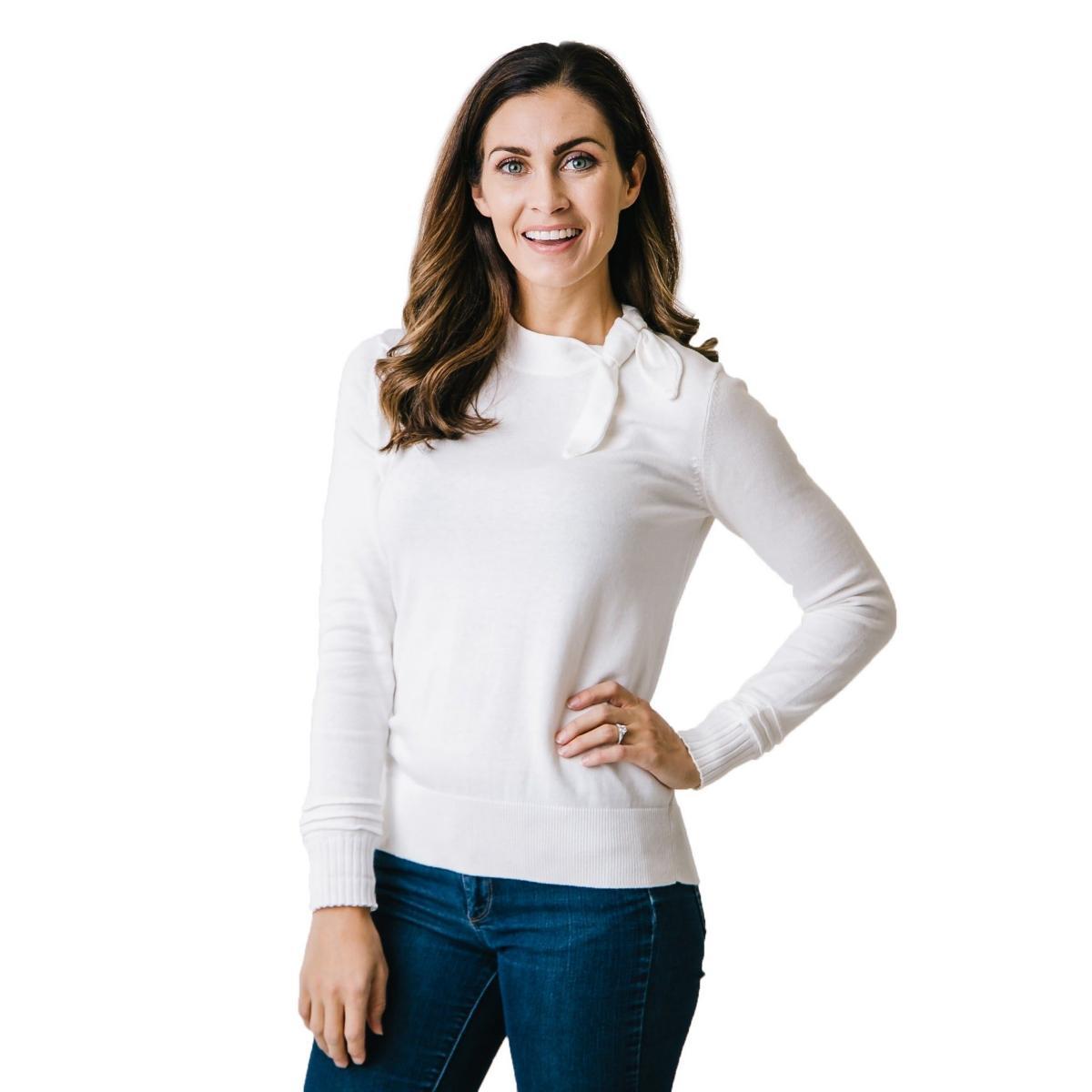 Hope & Henry Womens Organic Cotton Tie-Neck Sweater product image