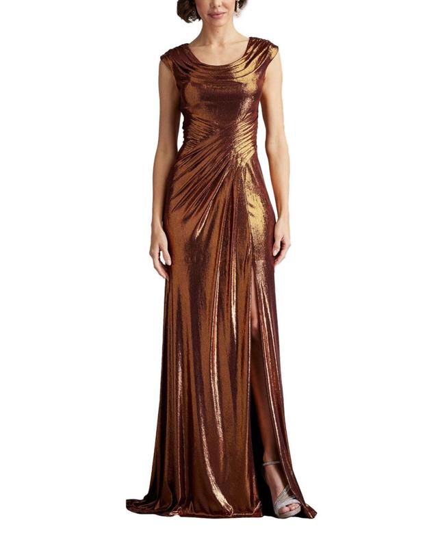 Tadashi Shoji Womens Houghton Metallic Crisscross Draped Gown Product Image