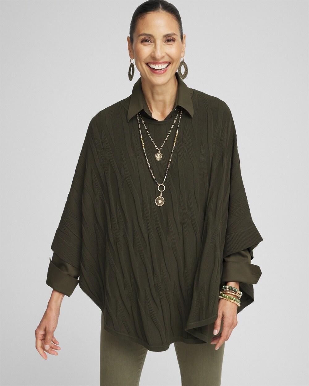 Boat Neck Cuffed Sweater Poncho Product Image