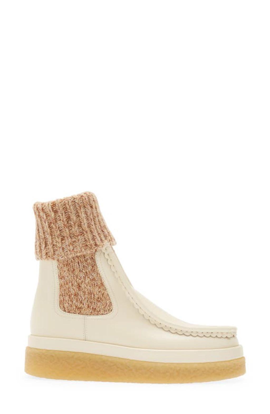 Jamie Leather And Ribbed-knit Ankle Boots In White Product Image