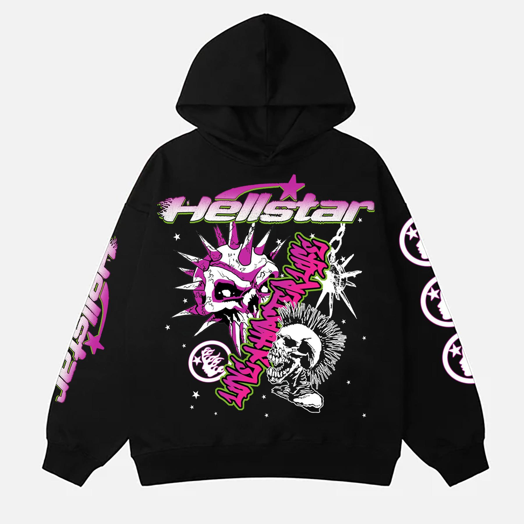 Men's Oversized Hellstar Graphic Printed Long Sleeve Hoodie Product Image