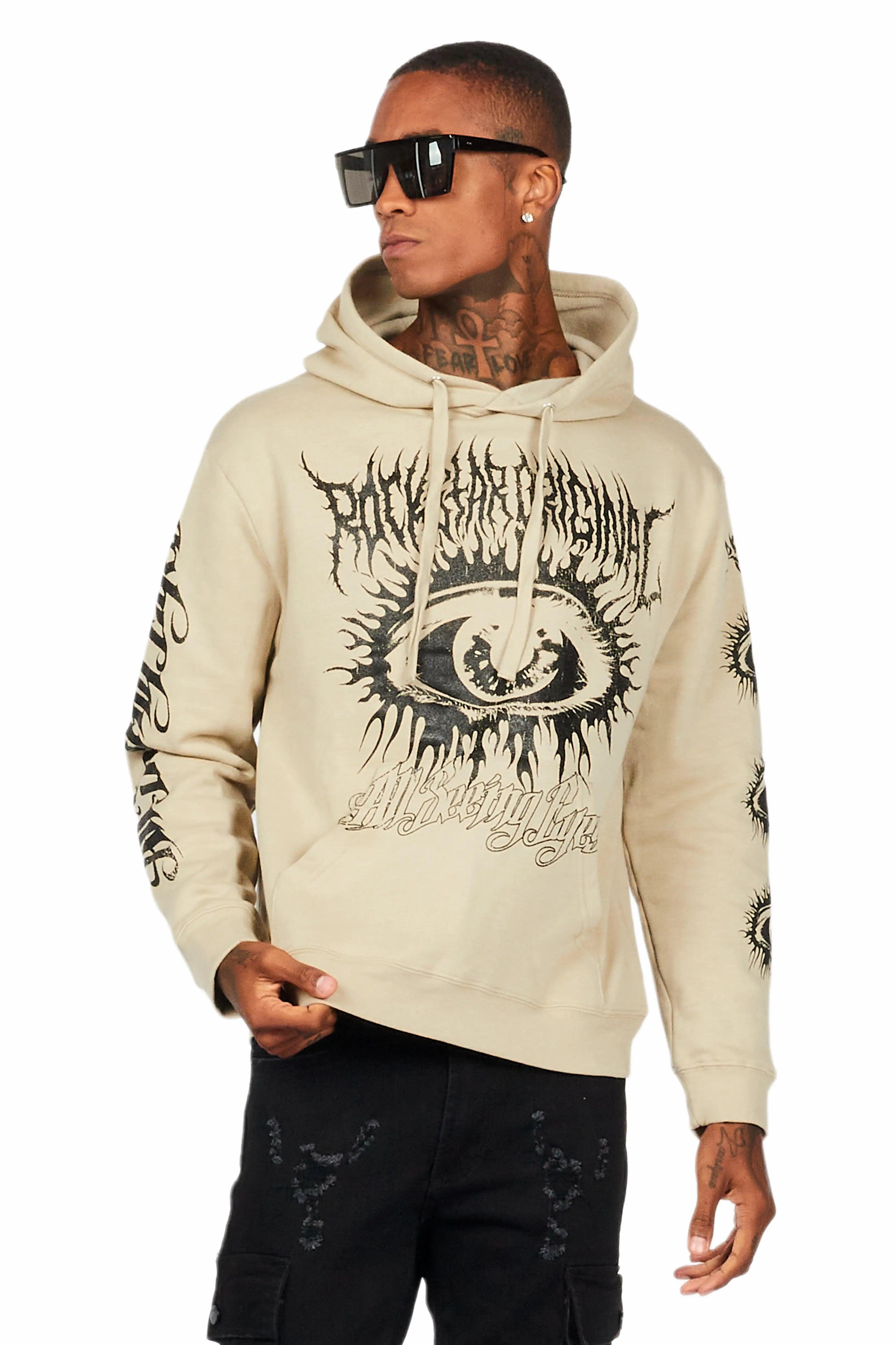 All Seeing Eyes Oatmeal Graphic Hoodie Male Product Image