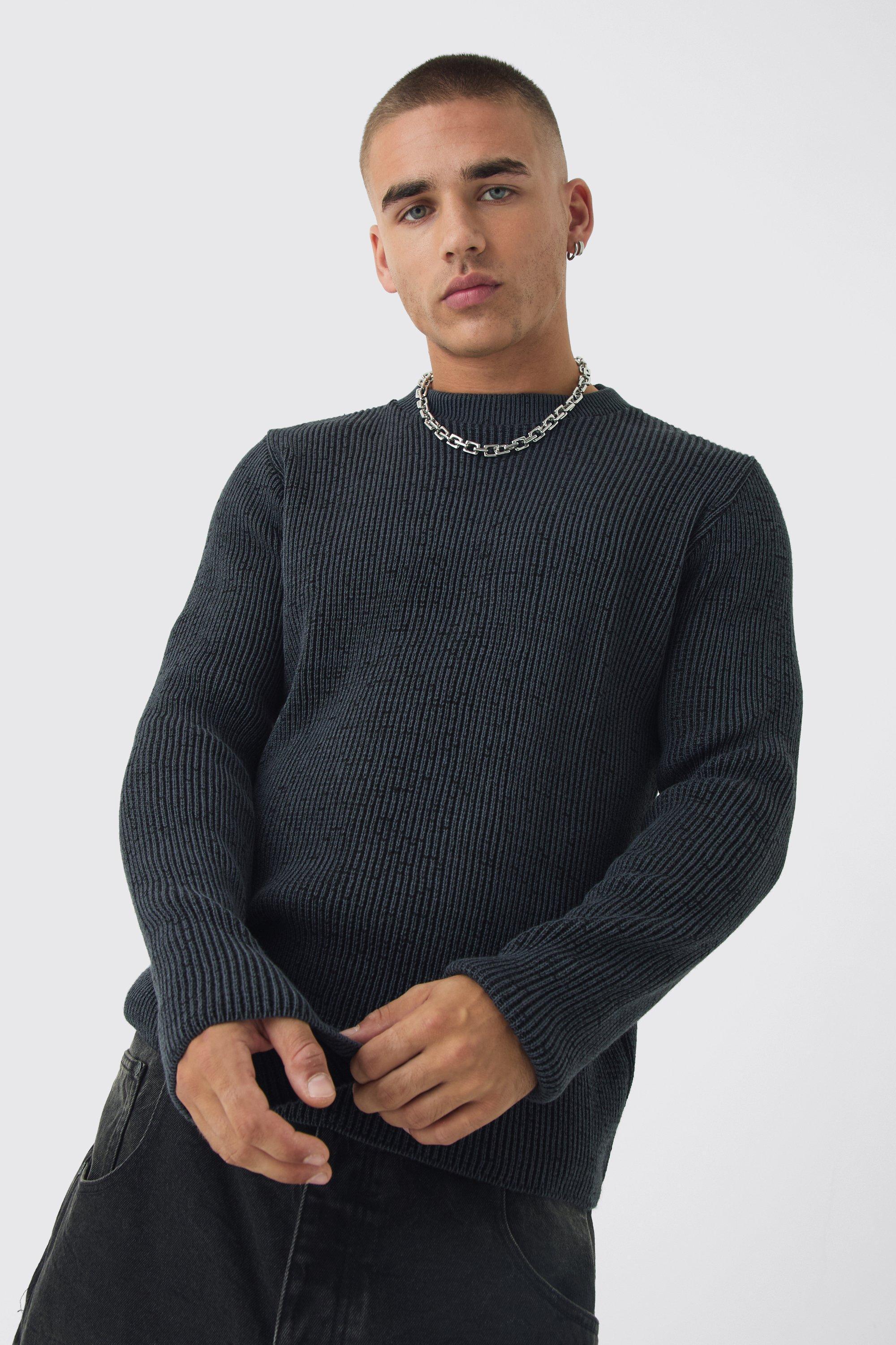 Regular Crew Neck Plated Ribbed Knit Jumper | boohooMAN USA Product Image