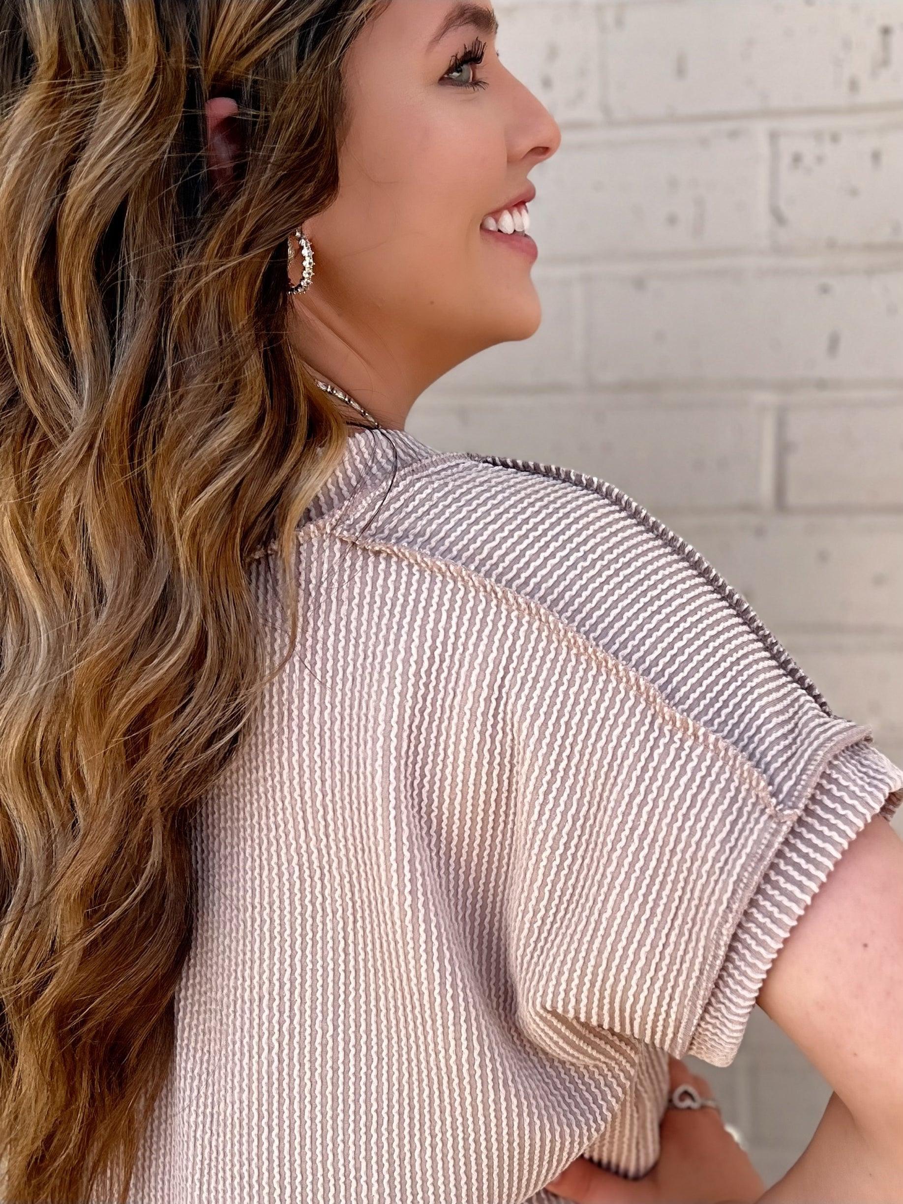 PLUS Room to Breath Taupe Ribbed Top Product Image