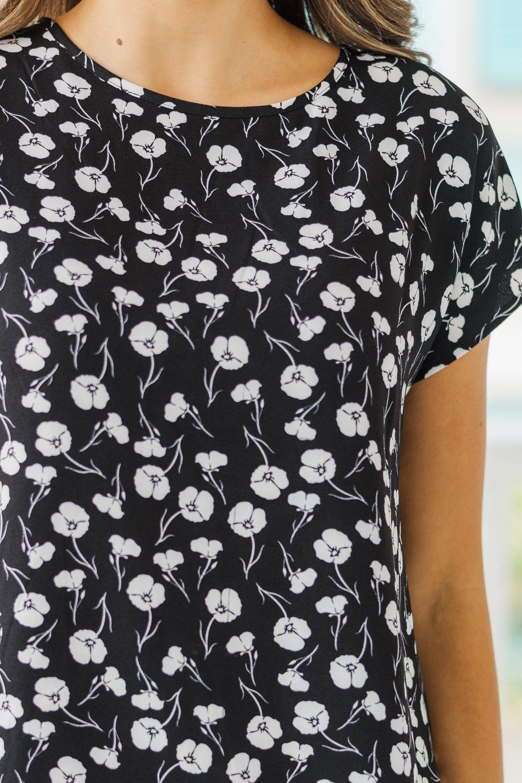 Hello Beautiful Black Floral Cap Sleeve Top Female Product Image