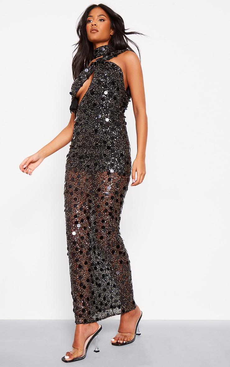 Tall Black Sequin Detail Off The Shoulder Maxi Dress Product Image