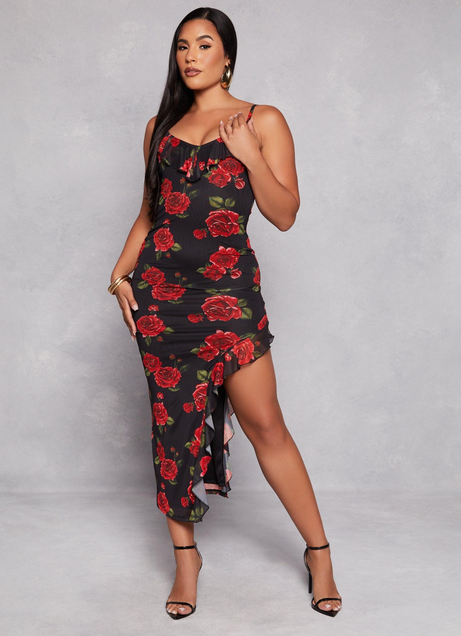 Womens Almost Famous Printed Asymmetrical Side Slit Dress Product Image