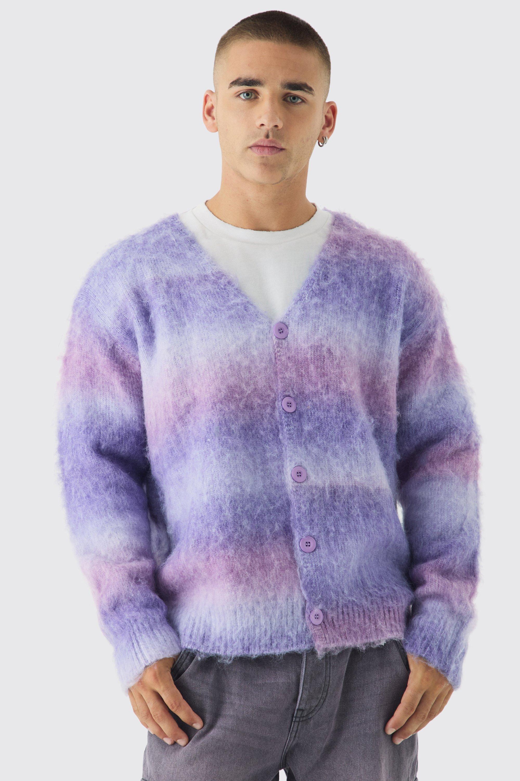 Oversized Boxy Brushed Ombre Stripe Knitted Cardigan | boohooMAN USA Product Image