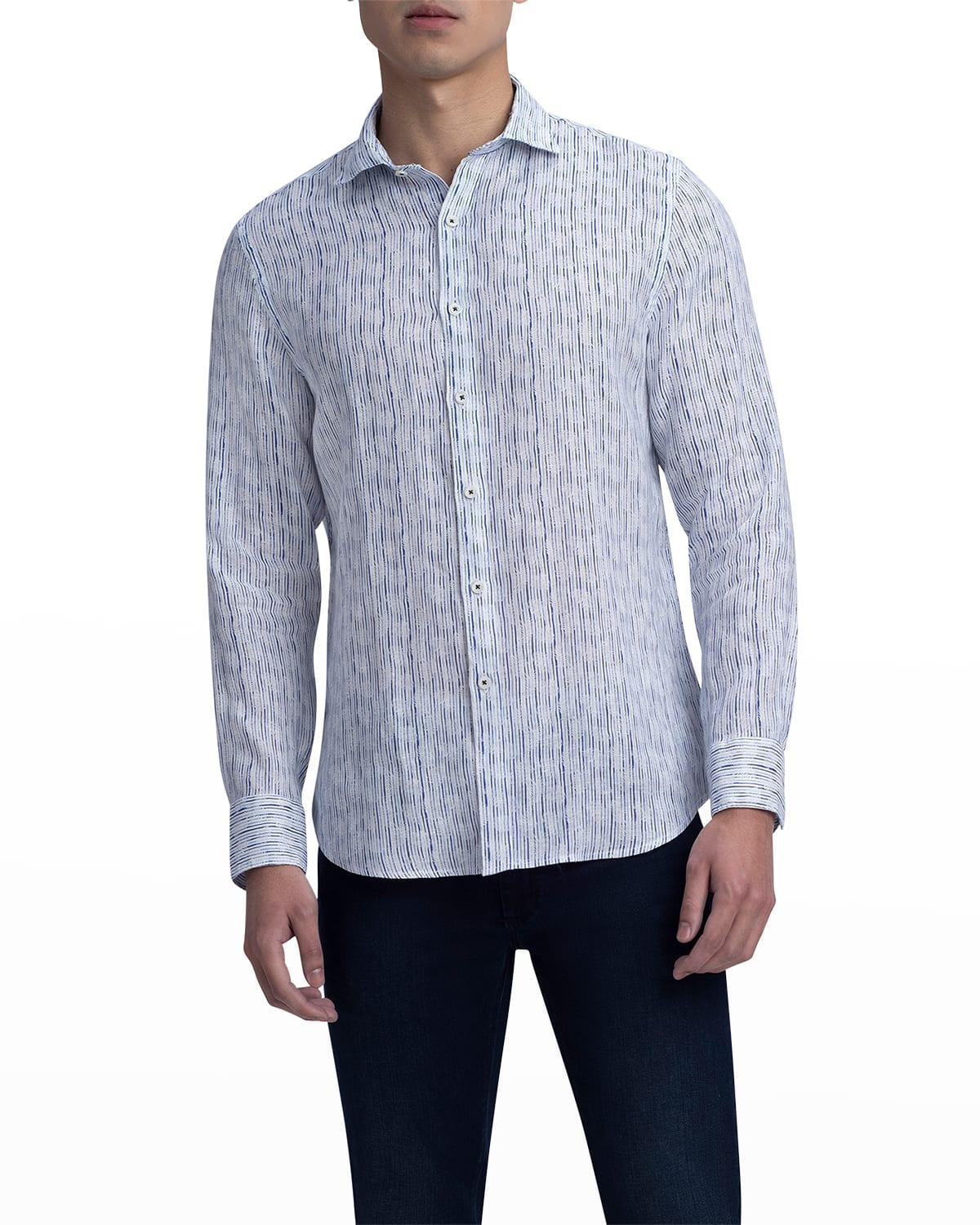 Mens Axel Linen Stretch Sport Shirt - Leaf Stripe Product Image