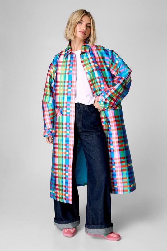 Premium Check Satin Twill Maxi Coat Product Image