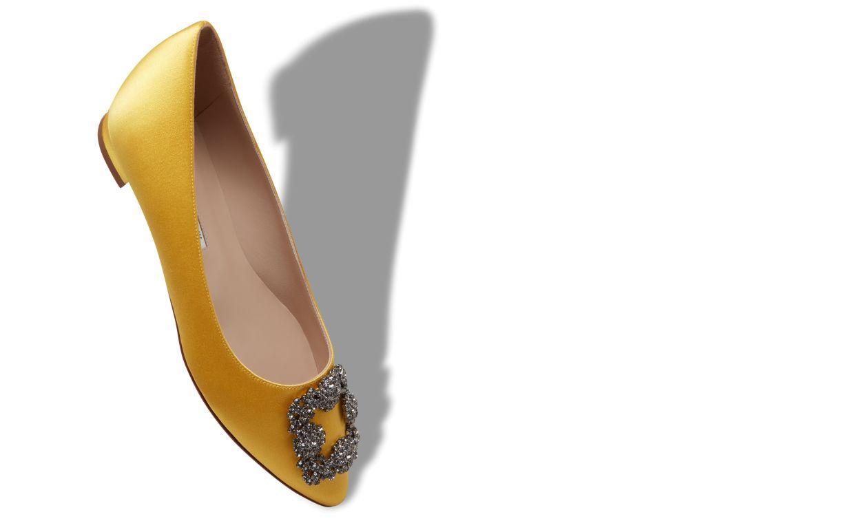 HANGISIFLAT Yellow Satin Jewel Buckle Flat Pumps Product Image