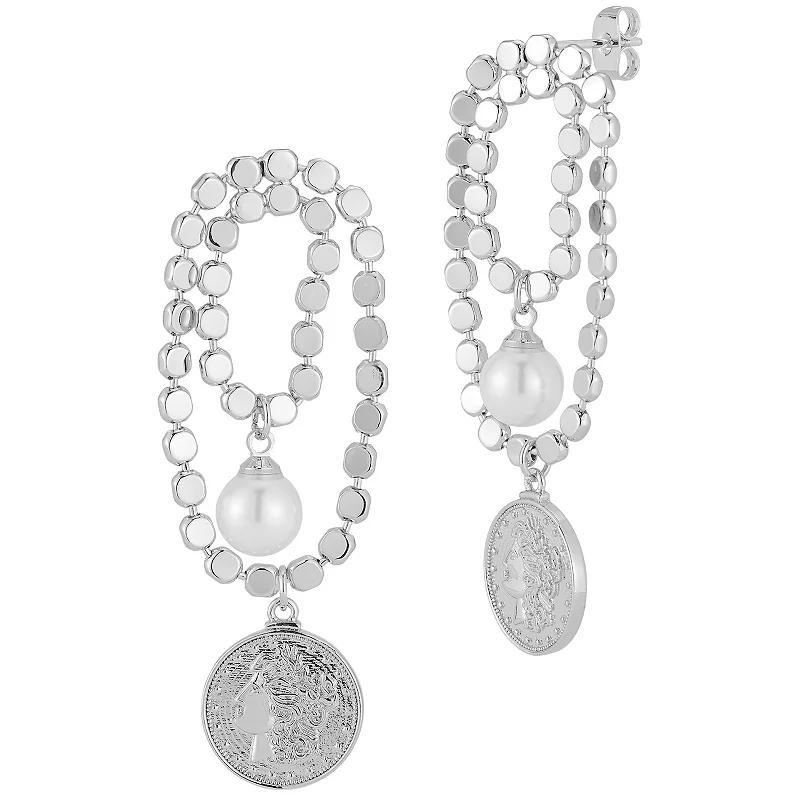 Freshwater Cultured Pearl Coin Statement Earrings, Womens, Silver Tone Product Image