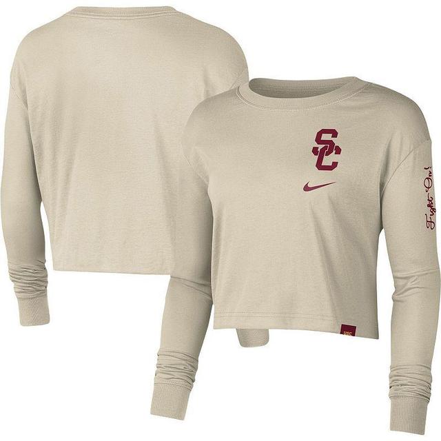 Womens Nike Cream USC Trojans Varsity Letter Long Sleeve Crop Top Product Image