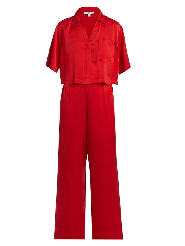 Womens Washable Silk High-Rise Pants 2-Piece Pajama Set Product Image