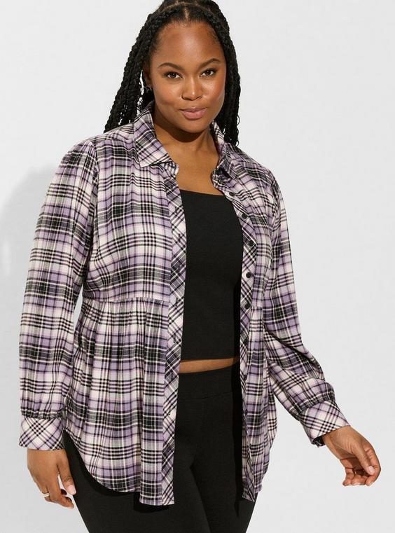 Brushed Acrylic Flannel Tie Back Button Up Tunic Product Image