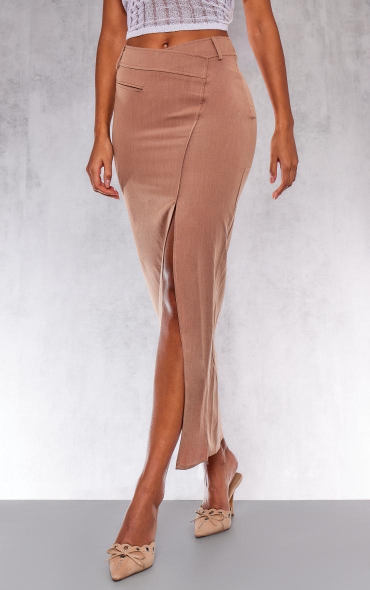 Mocha Woven Tailored Asymmetric Maxi Skirt Product Image