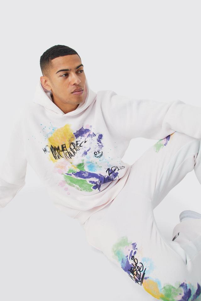 Oversized Graffiti Printed Gusset Tracksuit | boohooMAN USA Product Image