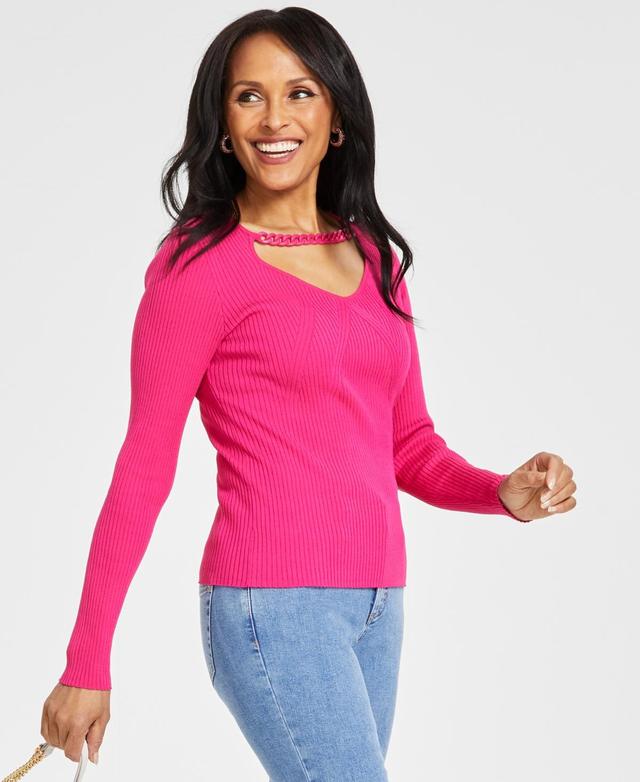 Women's Chain-Trim Cutout Sweater, Created for Macy's Product Image