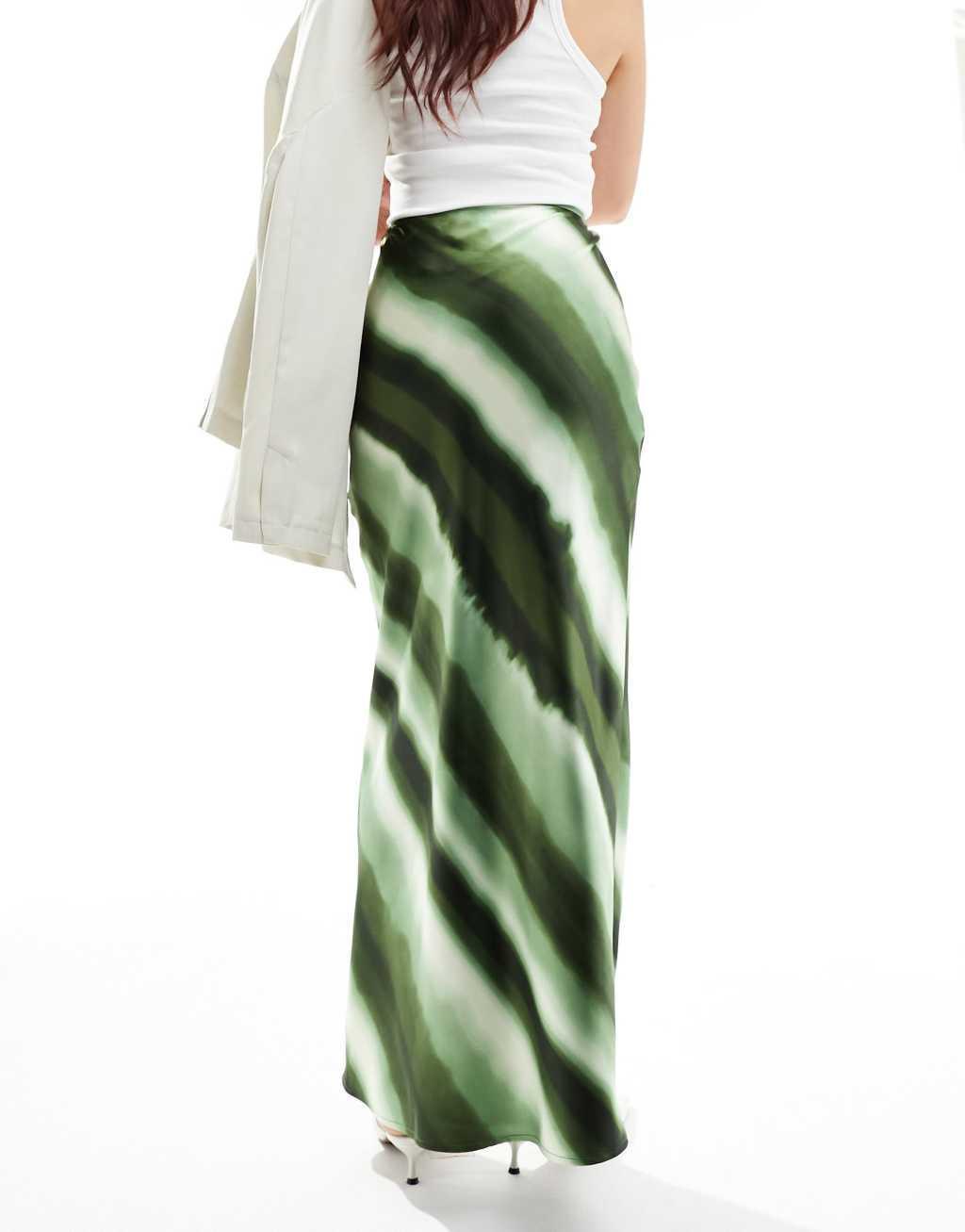 4th & Reckless ombre stripe satin maxi skirt in green Product Image