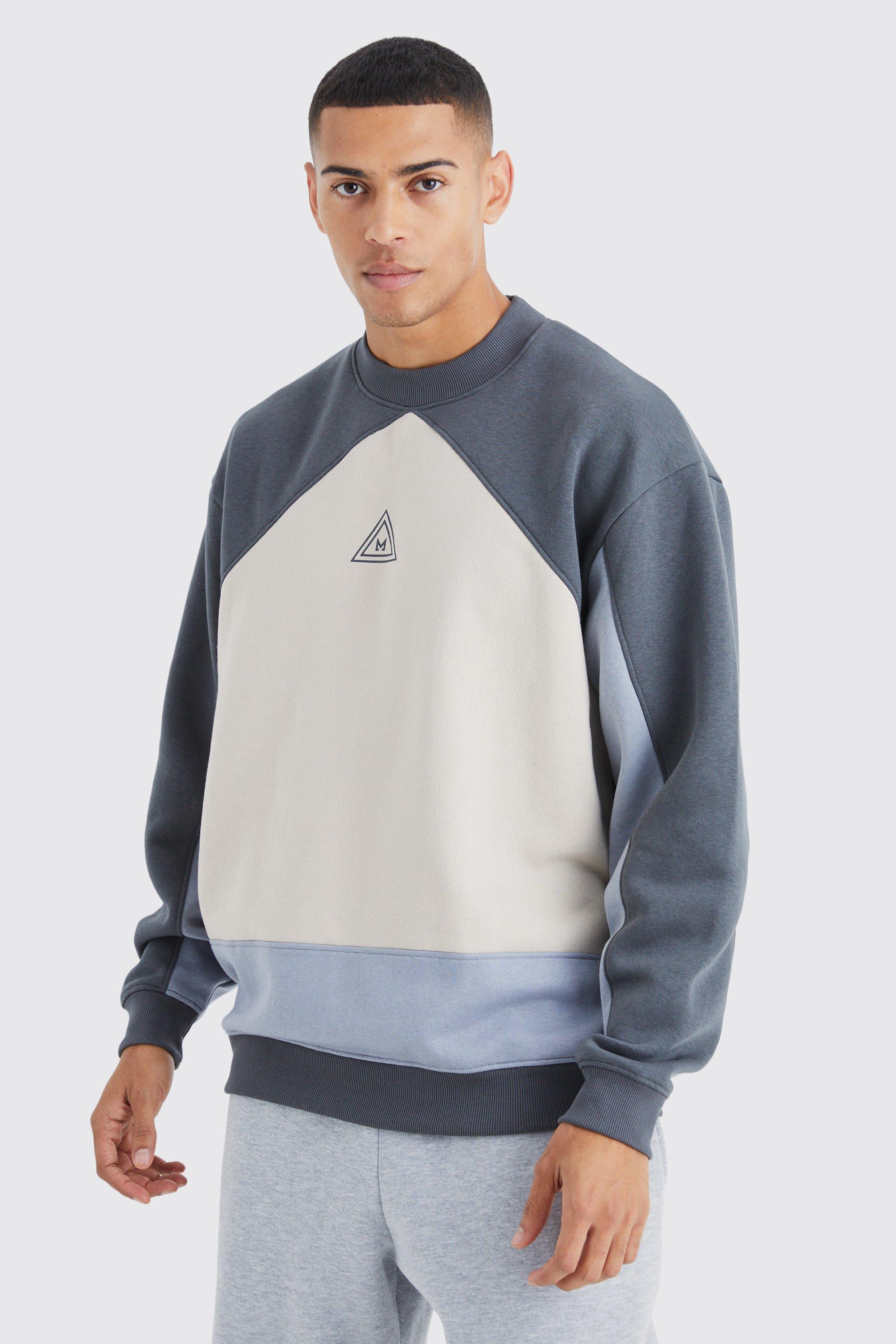 Oversized Extended Neck Branded Colour Block Sweatshirt | boohooMAN USA Product Image