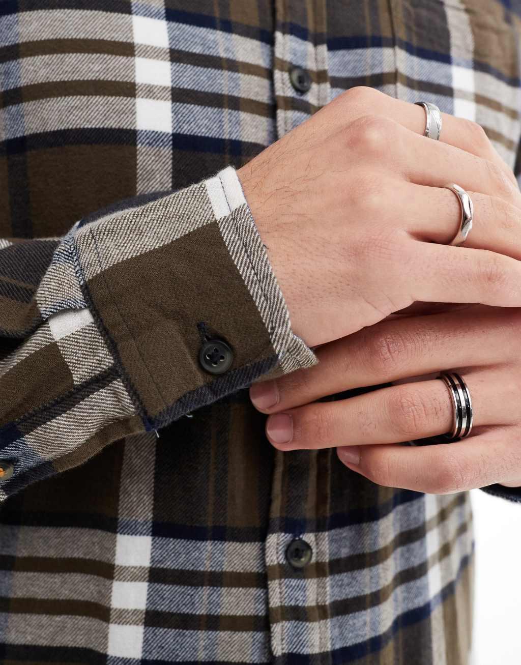 Jack & Jones brushed check shirt in khaki Product Image